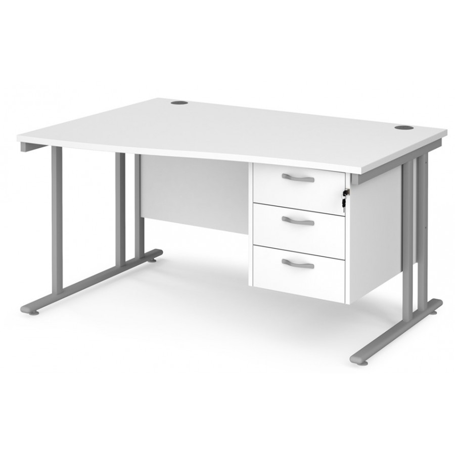 Maestro Cantilever Leg Wave Desk with Three Drawer Pedestal